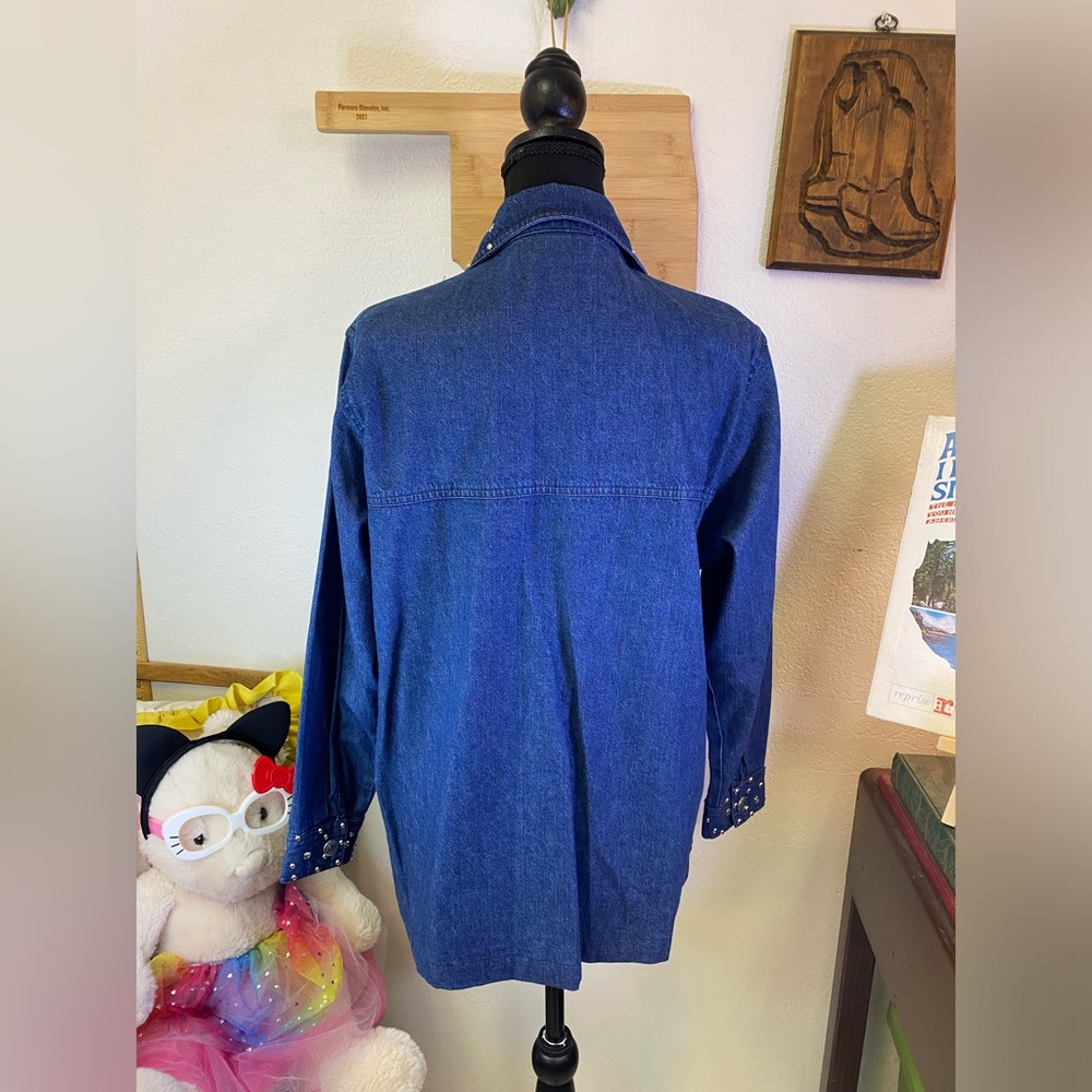 Marshall Rousso Vintage Button Down Denim Shacket Rhinestone Studded SMALL - Picture 14 of 15